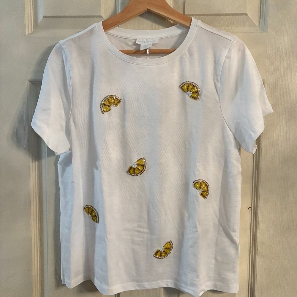 Cynthia Rowley - T-Shirt - NWT Beaded Lemon Slice Design - NWT